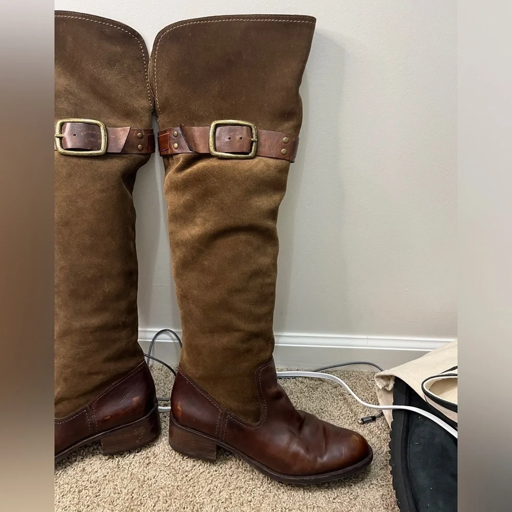 Jessica Simpson Clancey Suede & Leather OTK boots sz 9.5 Olive green & brown